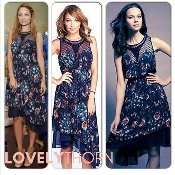 NICOLE RICHIE // macys impulse printed satin lace detail asymmetric dress - Picture 5 of 14